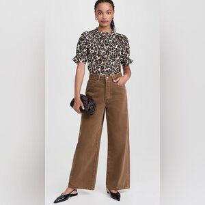 Apiece Apart Los Altos Floral Puff Sleeve Top Brown Black Cream XS